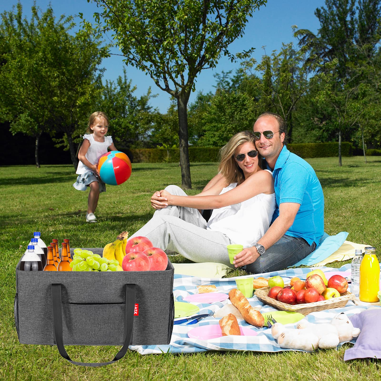 Lhzk Standing Extra Large Utility Tote Bag With Metal Wire Frame And The Sides Rinforced, Large Collapsible Tote (Gray)